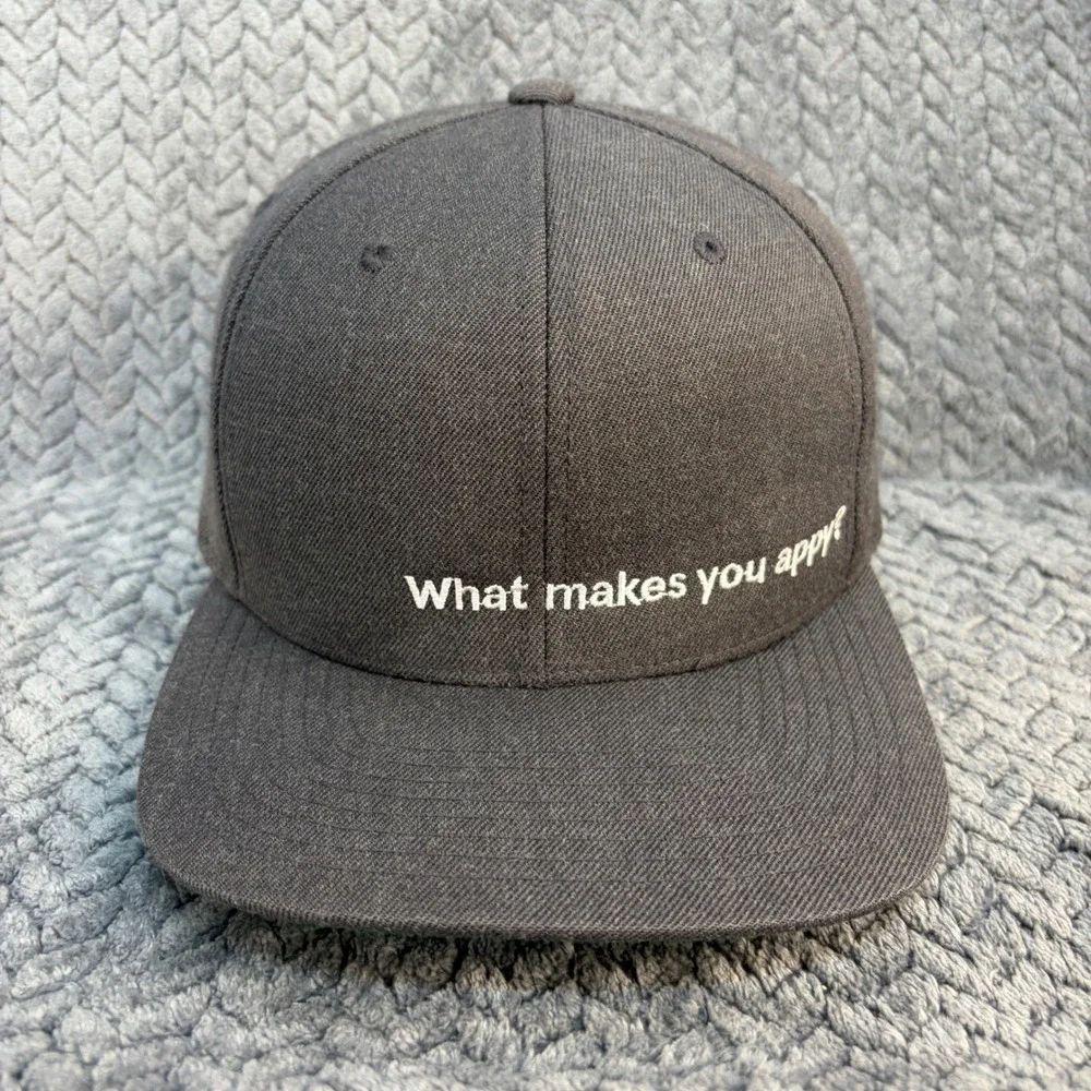 Chick-fil-A Yupoong Snapback Hat Grey What Makes You Appy Flat Bill Cap 0651